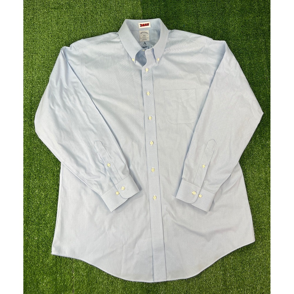 Brooks Brothers Regent Light Blue Houndstooth Non-Iron Shirt 17 34/35 Mens